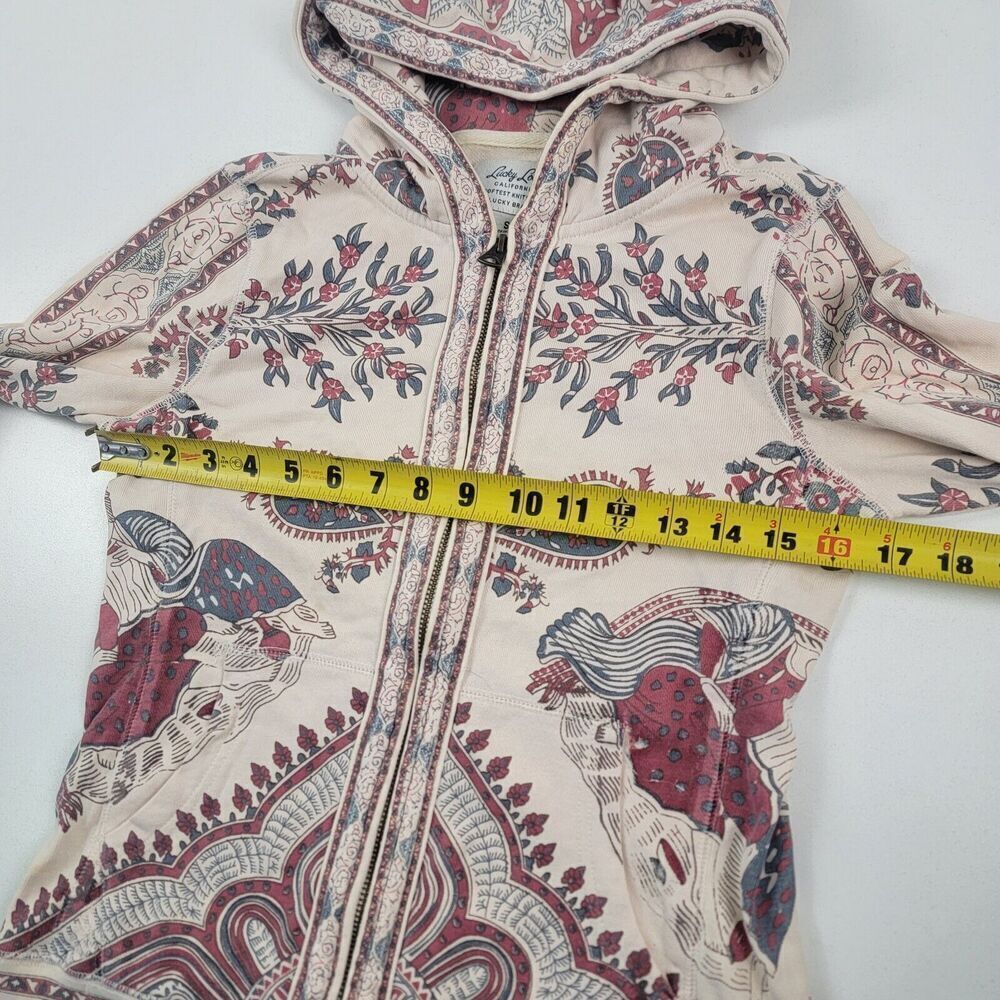 Lucky Brand Cream Hoodie with Burgundy & Sage Paisley Print - Picture 4 of 11